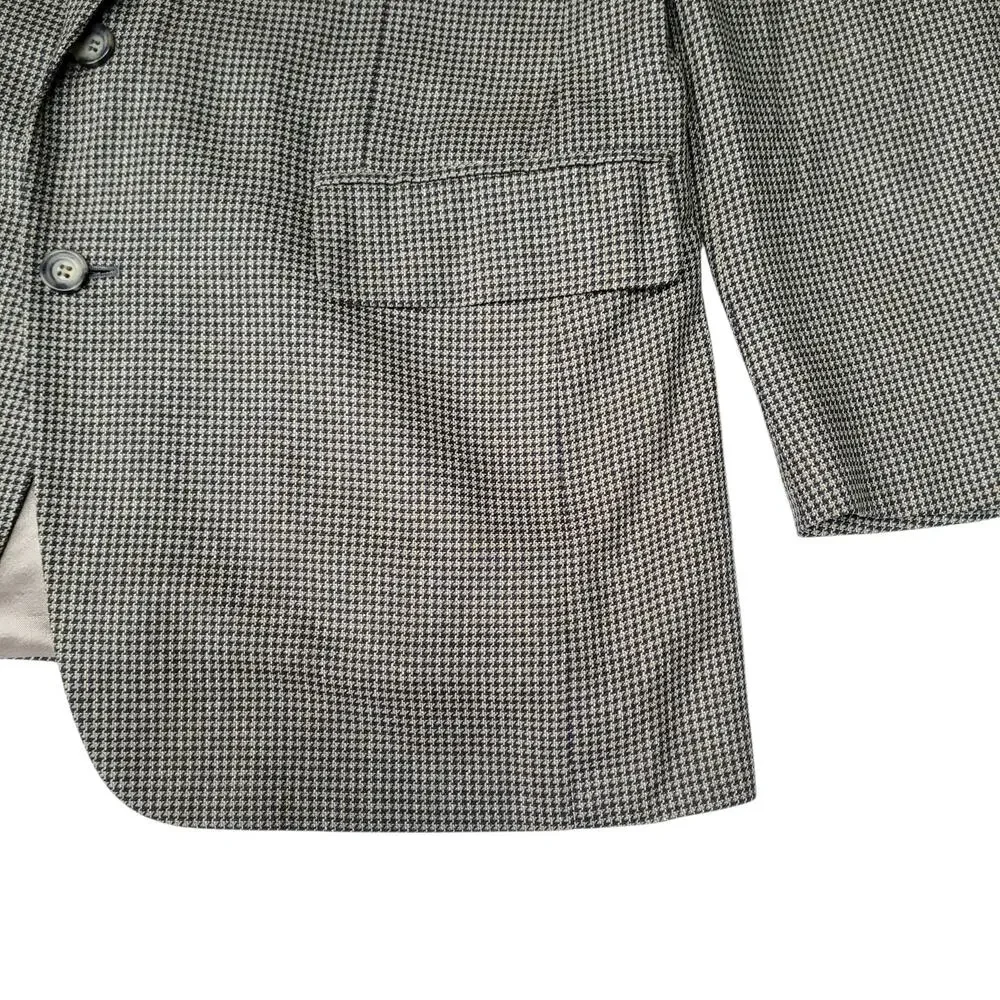 Jos A Bank Preppy Micro Houndstooth Blazer Jacket Sport Coat Blue Executive 42L